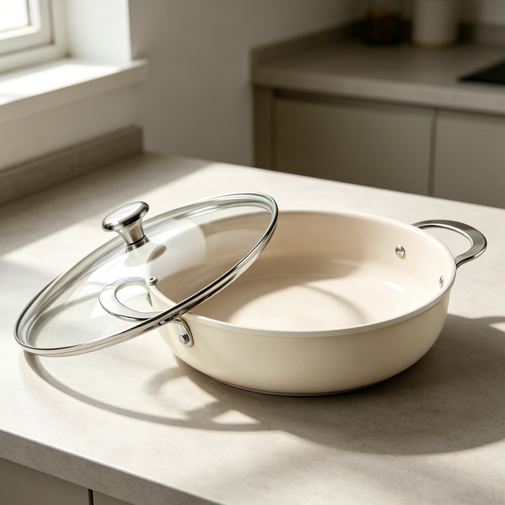 Beige 4 QT Ceramic Stock Pot with Lid Stay-Cool Handle