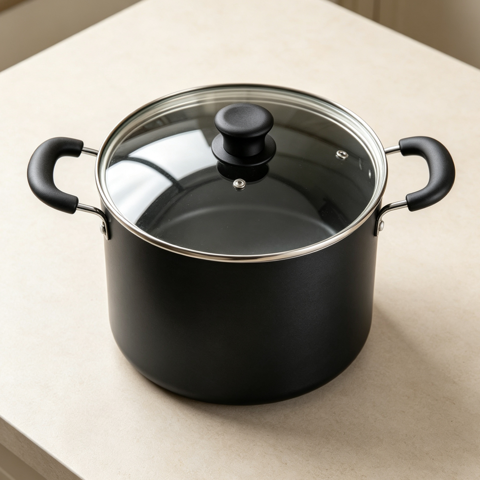 Black 12 Quart Nonstick Stock Pot with Lid Stay-Cool